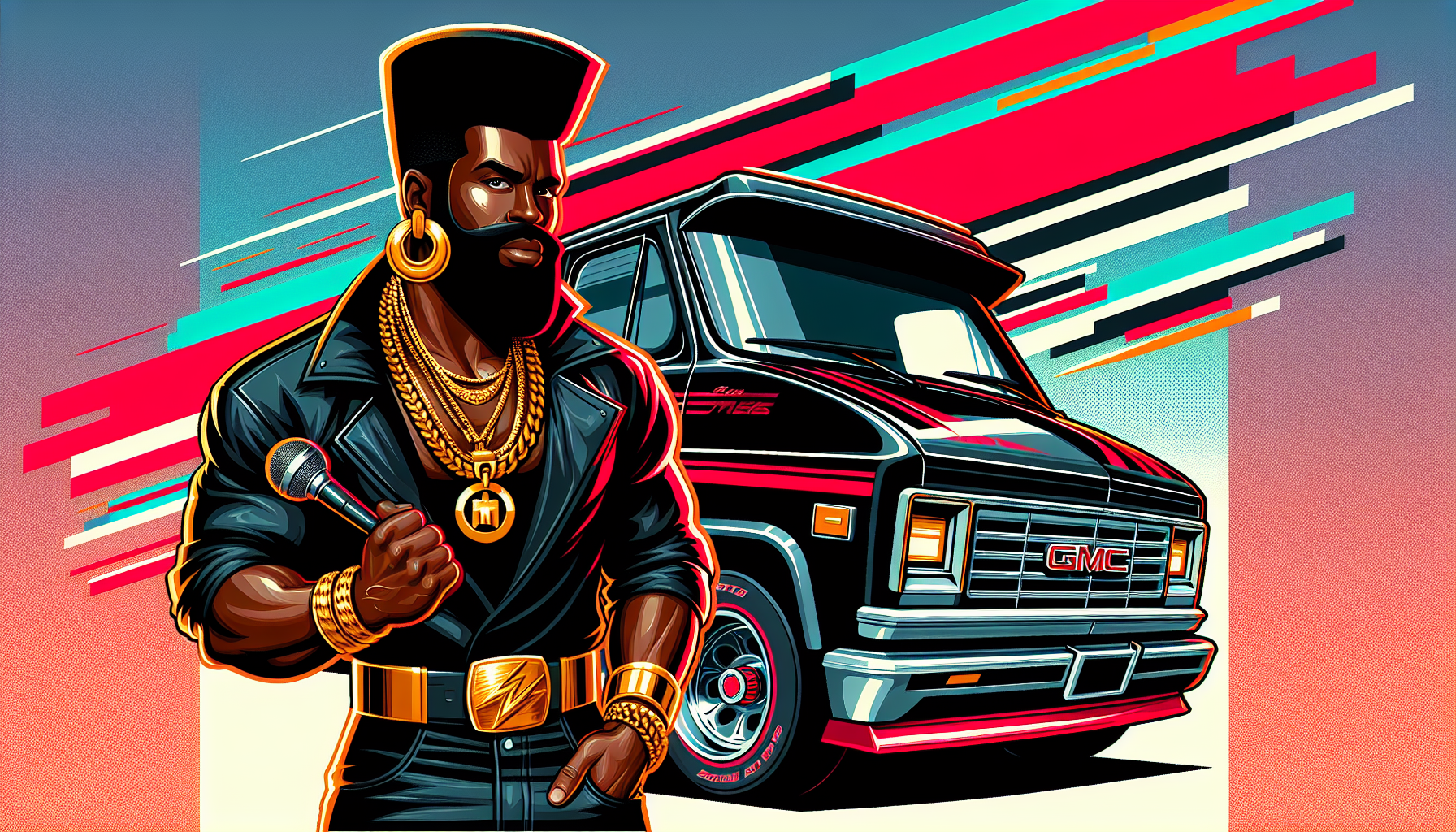 Mr T and A Team van panoramic DALL·E banner
