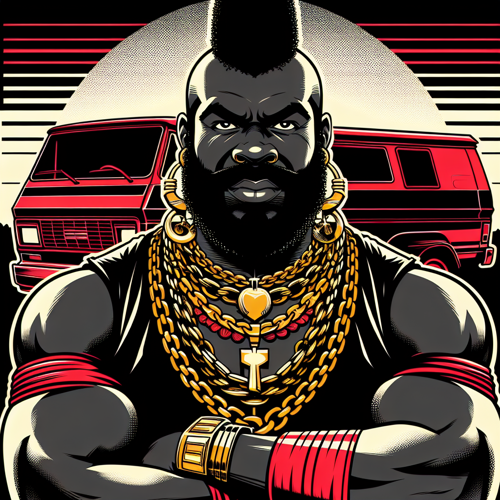 Stylised pose of Mr T in a boxing ring.
